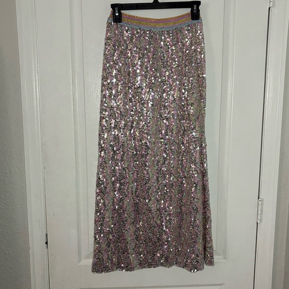 Silver and pink Sequin Maxi Skirt 045 - Picture 1 of 5